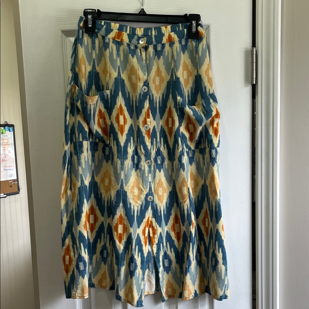 DR2 Blue and Orange Geometric A-Line Skirt